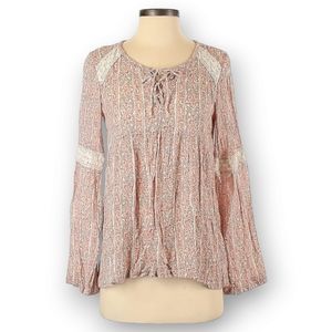 Hollister Long Sleeve Blouse Size XS Lace Crochet Details Tie Front Lightweight
